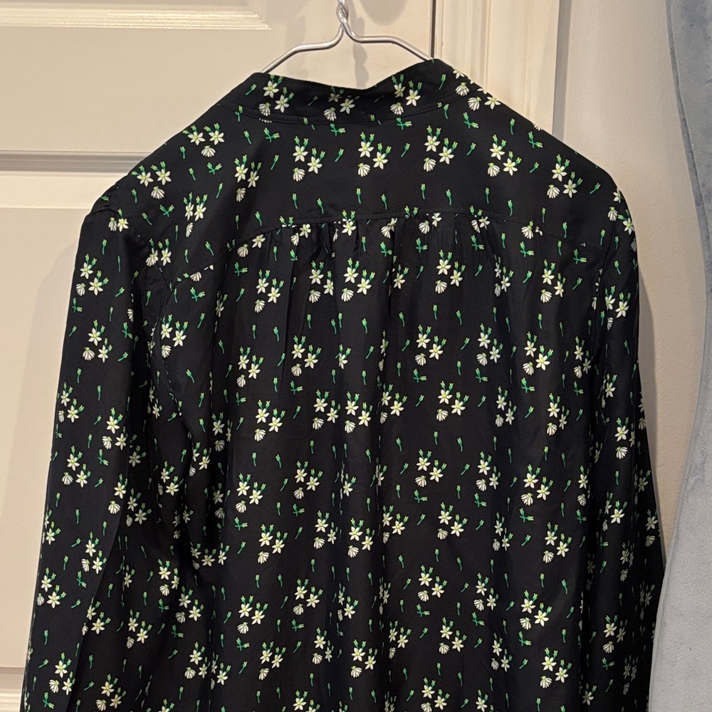 A.P.C. Black Floral Henley Blouse with Green Details. Size 42 - Picture 3 of 3